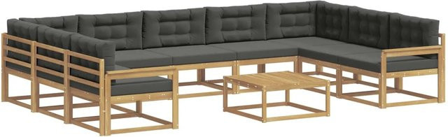 vidaXL Outdoor-Sofagarnitur in L-Form aus Akazienholz mit 10 Kissen in Anthrazit und Weiß - Bild 1