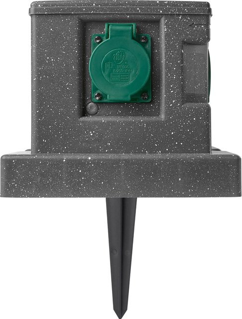 Gartensteckdose in Steinoptik mit 4-fach Anschluss und Schutzdeckel, grau - Bild 1