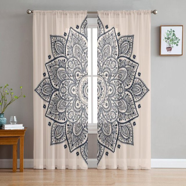 Super Six Vintage Ornament Blume Tüll Gardine aus Organza in Grau, B: 135 cm, H: 114 cm - Bild 1