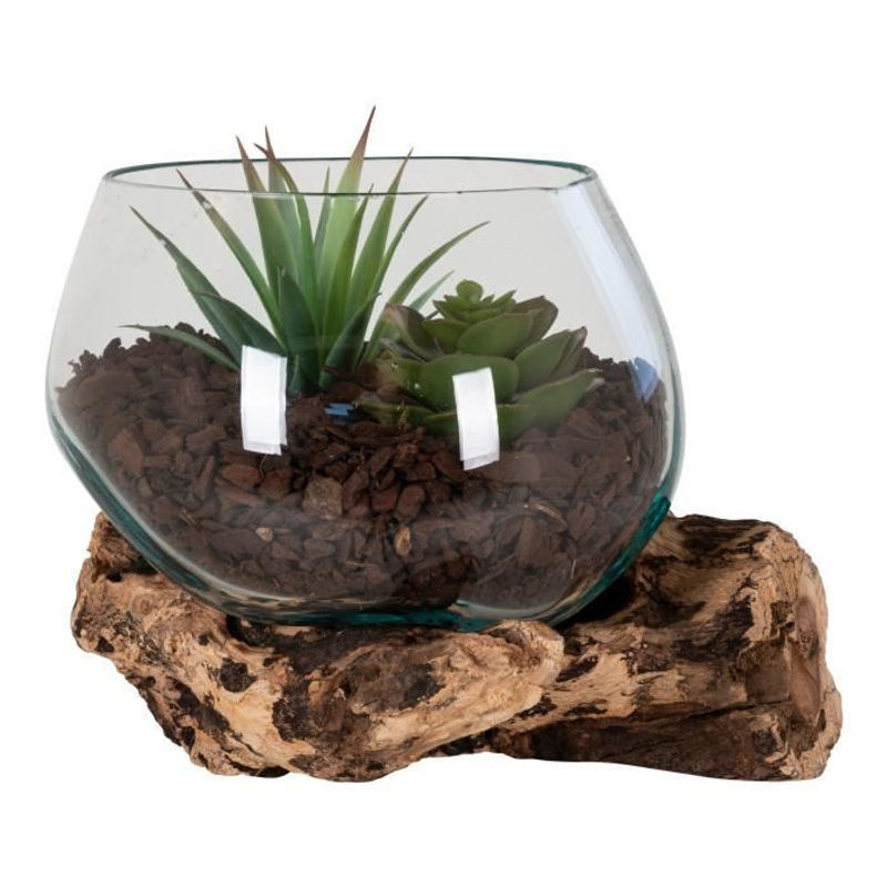 House Nordic San Marino Wassertropfen Vase aus Teakholz und Glas, Braun/Transparent, Höhe: 15 cm - Bild 1