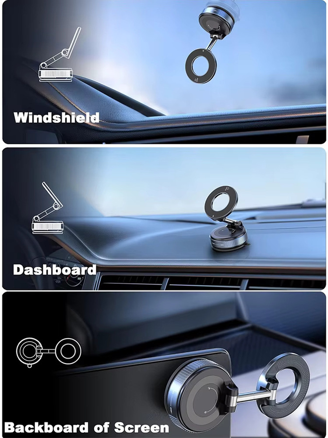 Yanace Vakuum-Magnetischer Auto-Handyhalter in Schwarz mit 360 Grad Rotation und faltbarem Saugnapf für das Armaturenbrett - Bild 1