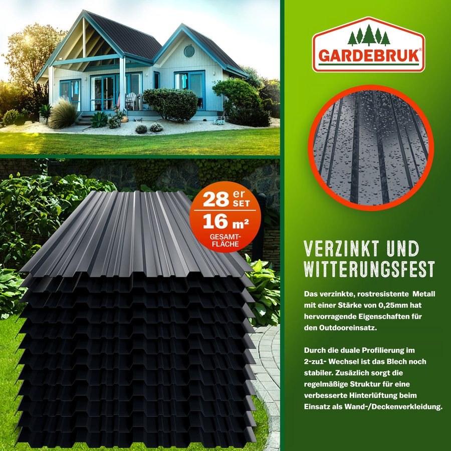 Trapezblech 28er-Set Gardebruk aus verzinktem Stahl in Anthrazit, Breite: 110 cm, Höhe: 46 cm - Bild 2