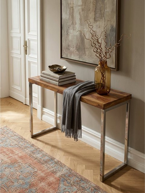 Konsolentisch GUNA von KADIMA DESIGN aus Massivholz und Metall im Landhausstil, Braun, B/T/H: 120 x 45 x 76 cm - Bild 1