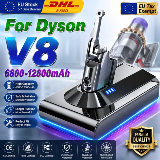 Ersatzakku für Dyson V8 Absolute Fluffy Animal, 12800 mAh Li-Ionen-Akku, 21,6 V, Farbe: Schwarz - Bild 1