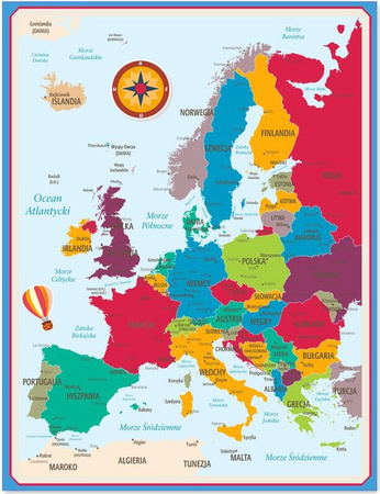 Selbstklebende Magnettafel Europakarte in Multicolor für Magnete XXL zur Wandmontage