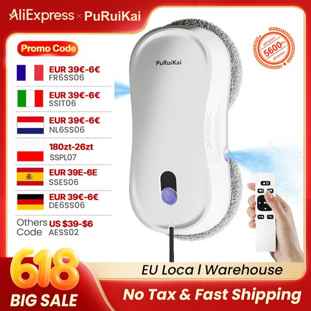 PuRuikai Tragbarer Fensterreinigungsroboter mit Doppel-Sprühfunktion und Fernbedienung, Weiß - Bild 1