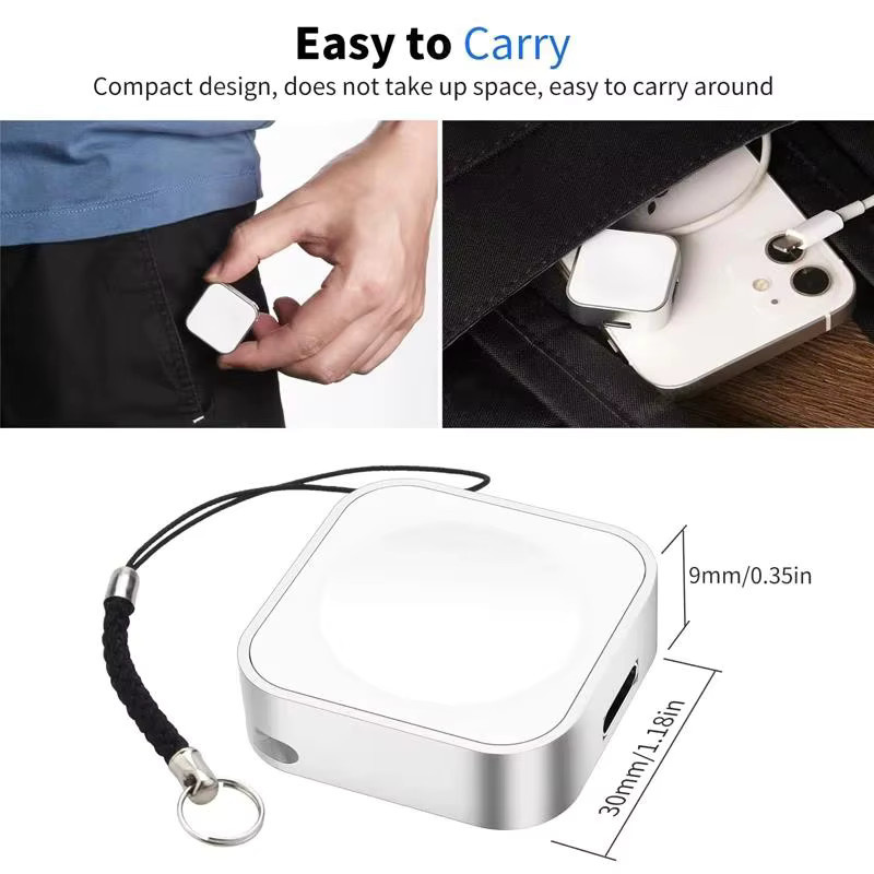 SEamopar Tragbares magnetisches kabelloses Uhrenladegerät mit Schlüsselanhänger für Apple Watch Series 9 SE 7 6 5 4 3 2 mit USB-C und 8-Pin Doppelanschluss in Rot - Bild 3