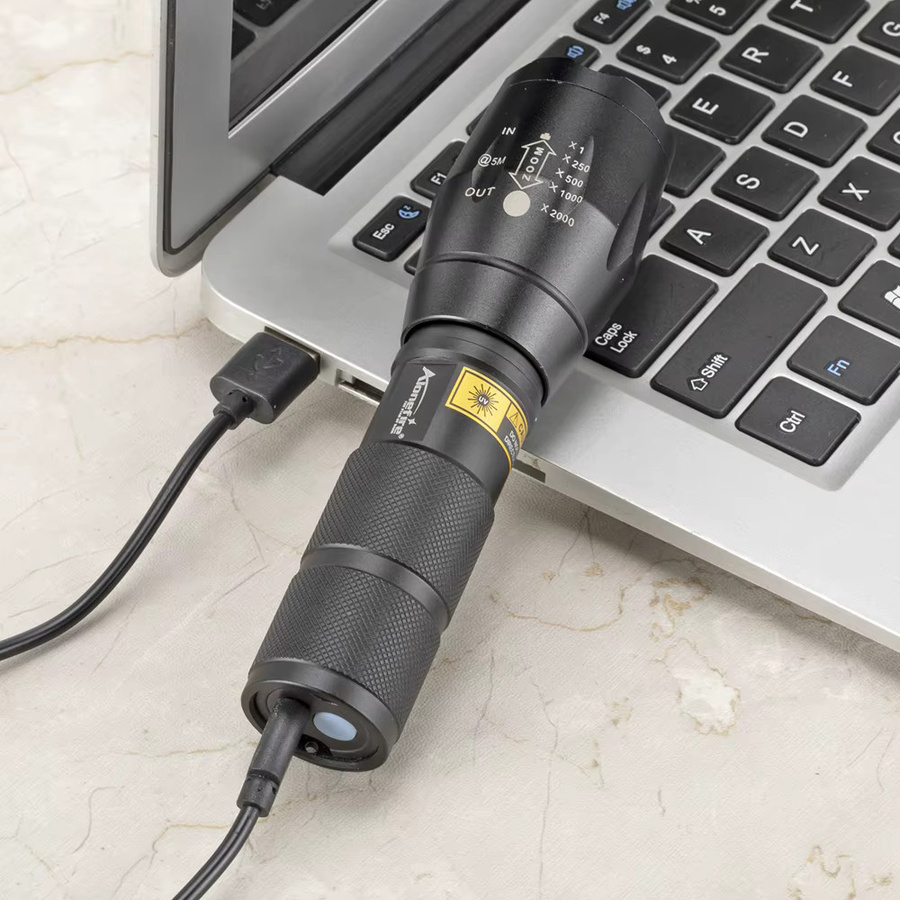 Alonefire LED-Taschenlampe mit Teleskop-Zoom, wiederaufladbar via USB, orangefarben - Bild 3
