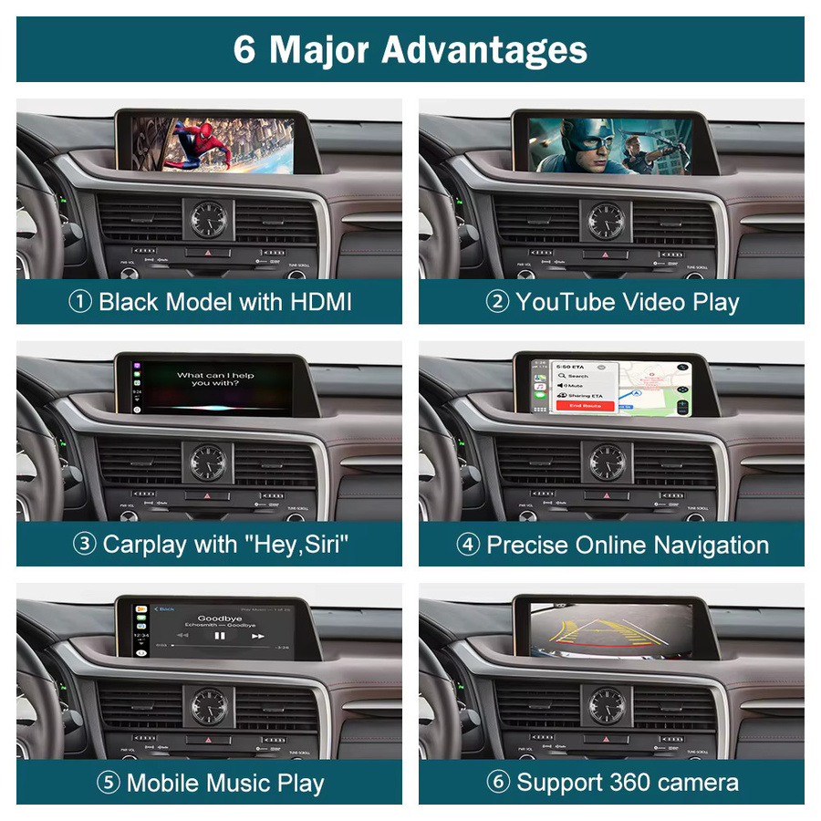 Road Top Kabelloses CarPlay für Lexus RX 2013-2017 mit Android Auto, Mirror Link und Airplay in Schwarz - Bild 2