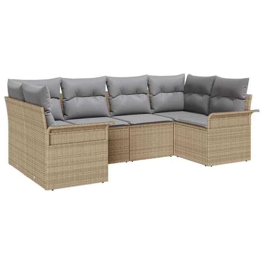 vidaXL Garten-Sofa-Set aus Polyrattan in Beige, 6-teiliges L-Shape Lounge-Set mit Kissen für Garten, Terrasse und Balkon - Bild 2