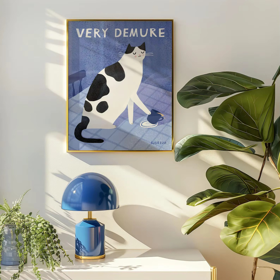 Wandkunstdruck Sehr zurückhaltende Katze als Poster in Schwarz-Weiß von SHENCHEN, ungerahmtes Wandgemälde für Küche und Esszimmer - Bild 3