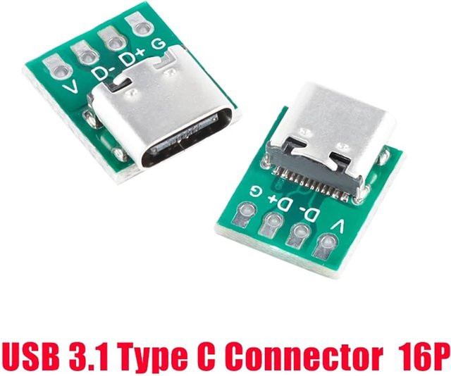 10 Stück AOKIN USB Typ-C Anschlussplatine DIY 3.1 Serielle Breakout-Platine mit PCB-Konverter in Grün - Bild 1