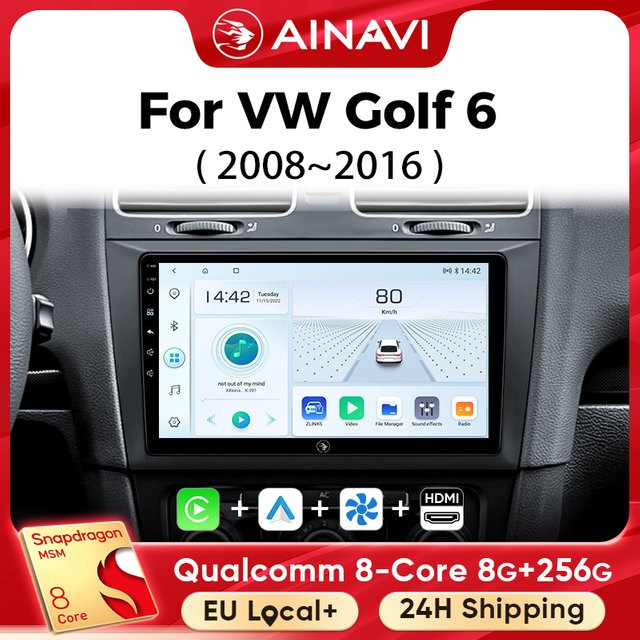 Ainavi Auto-Multimedia-Player für Volkswagen VW Golf 6 MK6 mit kabellosem Carplay, Android Auto, 4G und Wifi in Schwarz - Bild 1