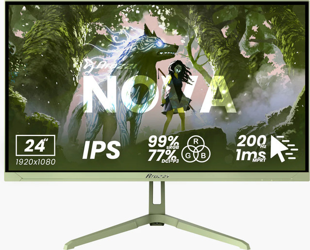 Arozzi Nova Gaming-Monitor, 24 Zoll, Full HD, IPS, 200 Hz, Grün - Bild 1