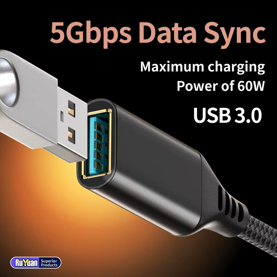 KakuuCa USB 3.0 Verlängerungskabel Stecker-zu-Buchse in Schwarz zum schnellen Laden und Synchronisieren für Tastatur, Maus und Festplatte - Bild 3
