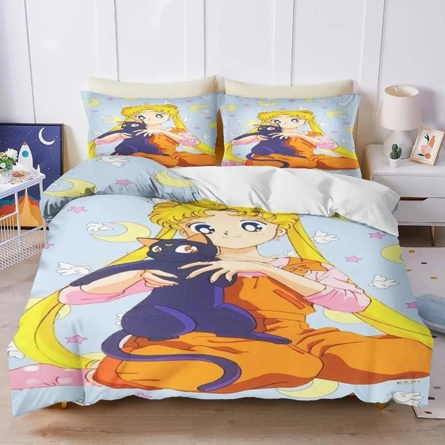 Sailor Moon Bettwäsche Set mit niedlichem Anime-Print, Blau, B/H: 140 x 210 cm - Bild 1