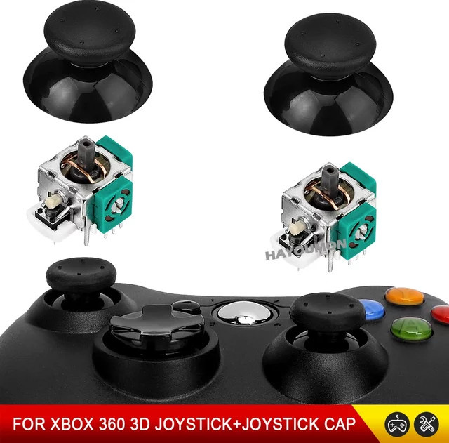 Hayoumon 3D-Analog-Thumbsticks für Xbox 360 Gamepad mit Joystick-Kappen, Ersatz-Joystick-Sensormodule in Schwarz - Bild 1