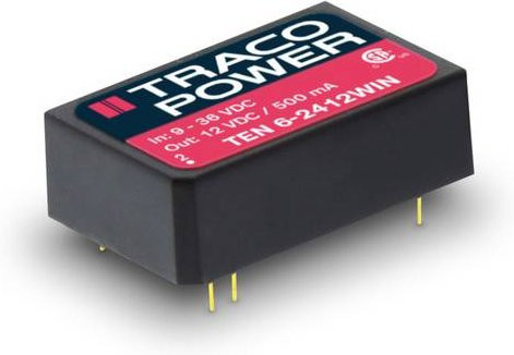 TracoPower TEN 6-2423WIN-HI DC/DC-Wandler, Print, Schwarz, 24 V/DC zu 15 V/DC und -15 V/DC, 200mA, 6W, 2 Ausgänge - Bild 1