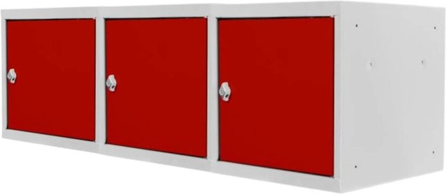 PROREGAL Blocky Schließfachwürfel Set aus 3 Stück mit Drehriegelschloss für Vorhängeschlösser, Farbe: Lichtgrau/Rot, B/T/H: 40 x 40 x 40 cm - Bild 1