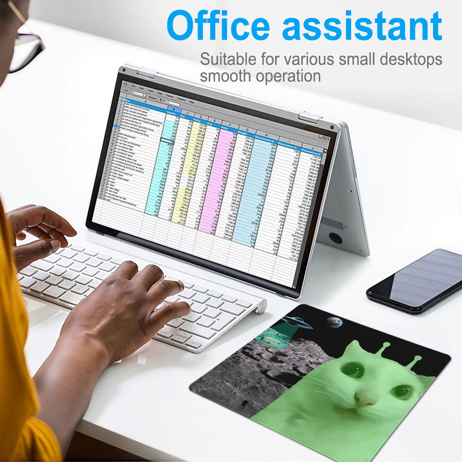 BuDuCoost Emoji Alien Cat Mousepad Tragbares Gummimauspad mit Lockedge-Motiv für Büro und Gaming - Bild 2