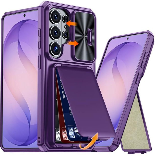 Robuste Silikon Schutzhülle für S26 Ultra mit Geldbörse, RFID-Kartenhalter und Kameraabdeckung in Violett - Bild 1