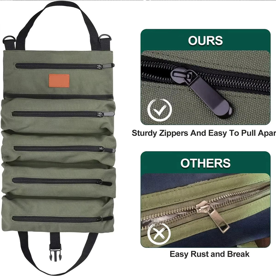 Mehrzweck Roll-Up Werkzeugtasche als abriebfester und wasserdichter Organizer für dein Handwerkzeug-Set in Schwarz oder Grün, B/T/H: 47,0 x 28,0 x 4,0 cm - Bild 4