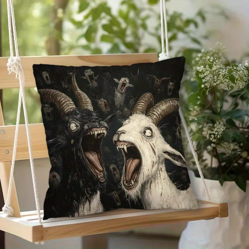 VIKAMA Kissenbezug im Gothic-Stil mit Ziegenmotiv in Schwarz, B/B/H: 30 x 30 x 30 cm - Bild 2