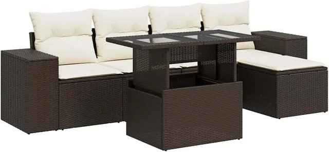 vidaXL 6-teilige Garten-Sofagarnitur aus Poly-Rattan in Braun mit cremeweißen Kissen - Bild 1