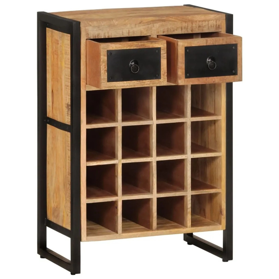 vidaXL Weinregal aus Massivholz Mango und Metall im Industrial Design, Wandmontage, Braun/Schwarz, B/T/H: 81 x 35 x 55 cm - Bild 2