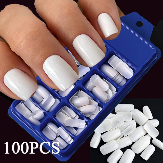 MAFANAILS Künstliche Nägel, milchweiß/rosa, glatt, 100 Stück - Bild 1
