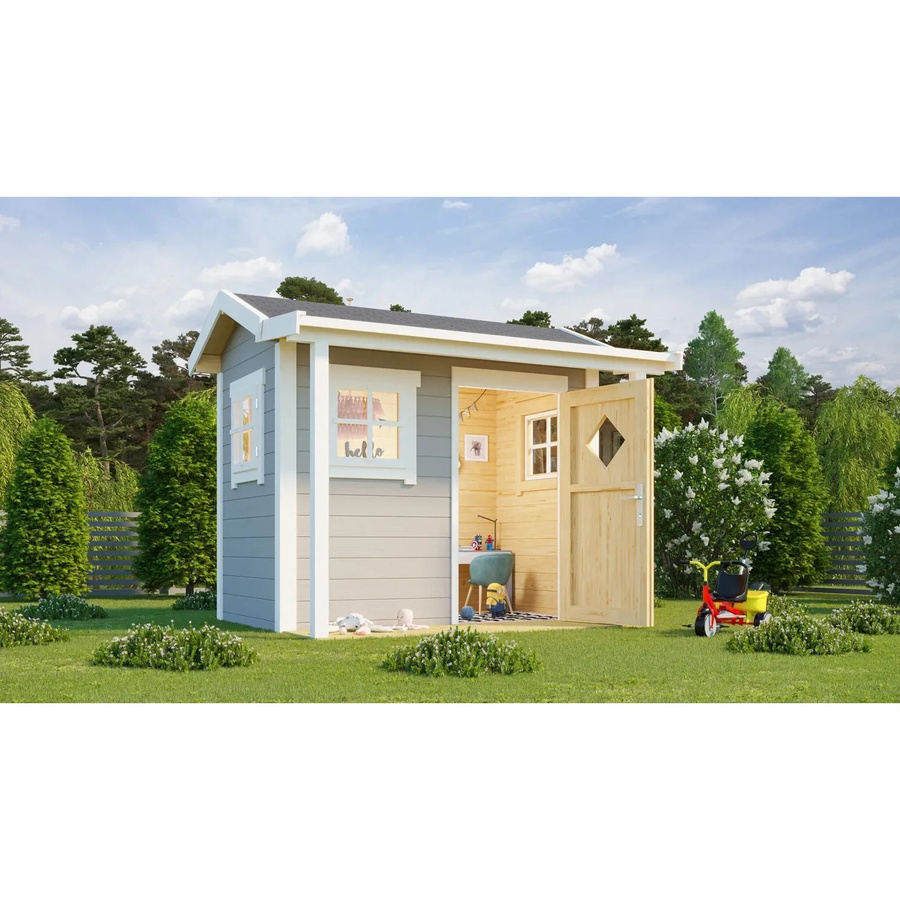 Lasita Maja Kinderspielhaus Pingo aus Massivholz in Grau, B/H/T: 200 x 188 x 120 cm - Bild 2