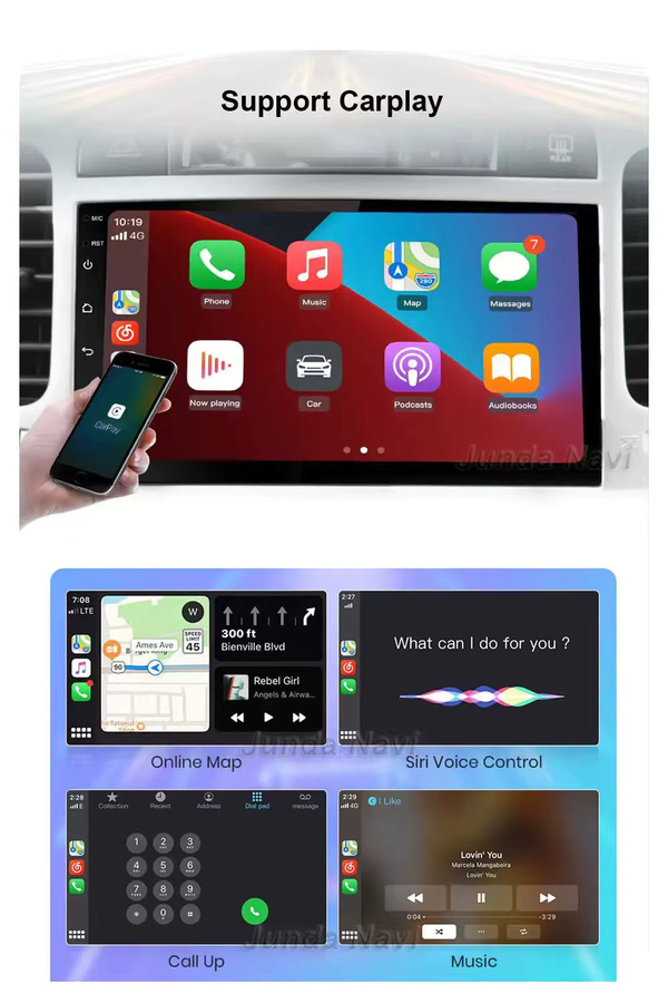 TIEYEZ Android 15 Autoradio mit 7 Zoll Display für Toyota Verso-S, Ractis und Subaru Trezia, Multimedia Video Player mit Carplay, Navigation, GPS, 4G und WIFI, Schwarz - Bild 2
