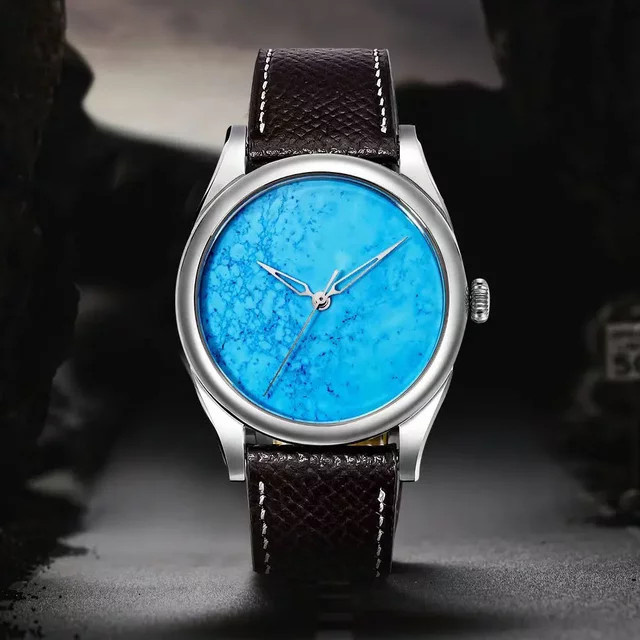 HUASUO Armbanduhr, Automatik, Türkis, Saphirglas, Edelstahl, Leder, Herren - Bild 1