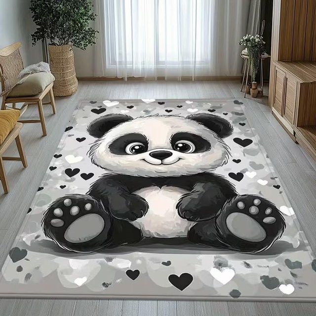 XiaoLu001 Panda Cartoon Teppich für Kinderzimmer und Wohnzimmer, Schwarz-Weiß, B/T: 80 x 50 cm - Bild 1