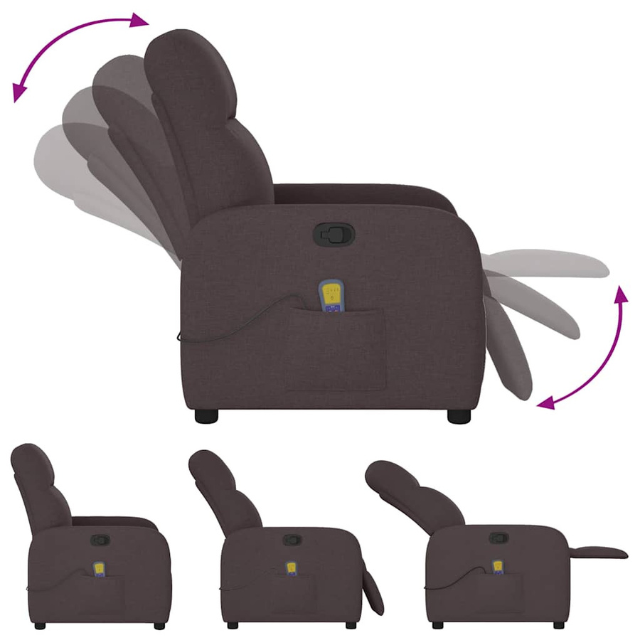 vidaXL Massagesessel Dunkelbraun mit Liege- und Vibrationsfunktion aus Stoff B: 66 cm, T: 88 cm, H: 95 cm - Bild 6