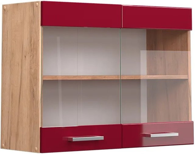 Vicco R-Line Hängeglasschrank für die Küche in Bordeaux mit Goldakzenten, Breite: 80 cm, Höhe: 60 cm, Tiefe: 31 cm - Bild 2