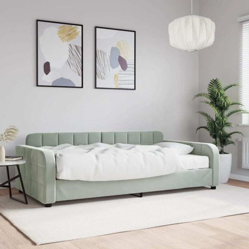 Vidaxl Tagesbett mit Matratze aus Samt und Metall in Grau, Modernes Polsterbett B/T: 100 x 200 cm - Bild 1