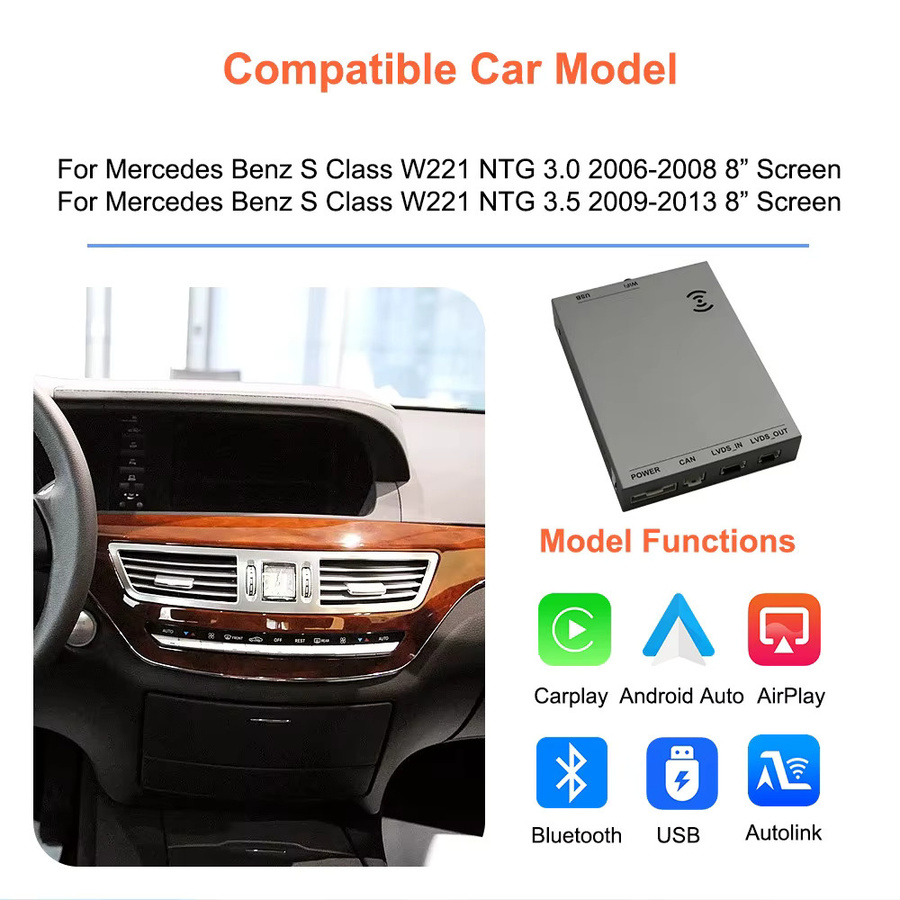 Bonroad Wireless CarPlay und Android Auto Retrofit Kit für Mercedes Benz S-Klasse W221 2006-2013 mit NTG 3.0/3.5 und Airplay Modul - Bild 2