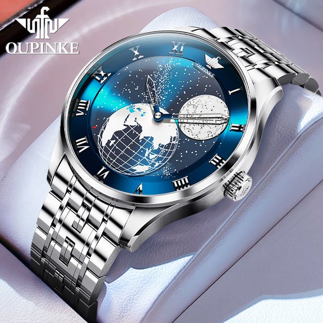 OUPINKE Armbanduhr Automatik, Edelstahl, Blau, Roségold, Herren - Bild 1