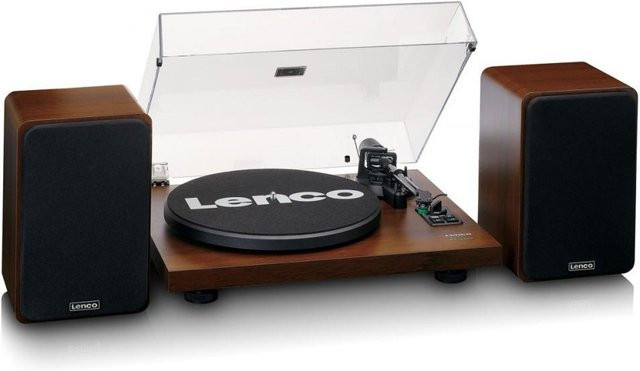 Lenco Ls-600Wa Plattenspieler und Lautsprecher HiFi-Set in Nuss Braun - Bild 1