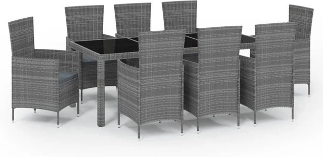 vidaXL 9-tlg Garten-Essgruppe aus Poly Rattan mit Kissen in Grau und Schwarz Modell 6 - Bild 1