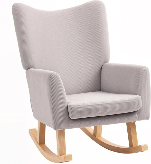 HOMCOM Schaukelstuhl im Retro-Design aus Kautschukholz und Cordstoff in Hellgrau, B/T/H: 72 x 97 x 100 cm - Bild 1