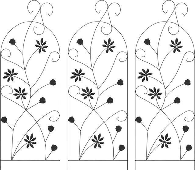 vidaXL Gartenzaun aus Stahl mit Schloss, 3 Stück, Schwarz, H x B: 112 x 39,5 cm - Bild 1