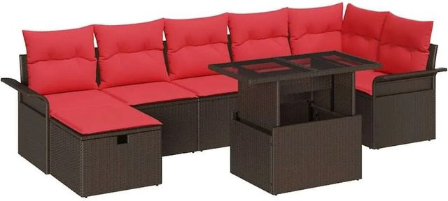 vidaXL Garten-Sofa-Set aus Polyrattan in Braun mit 8-teiligem Lounge-Set inklusive Kissen, Ottoman, Couchtisch und integriertem Stauraum für Terrasse und Garten - Bild 1