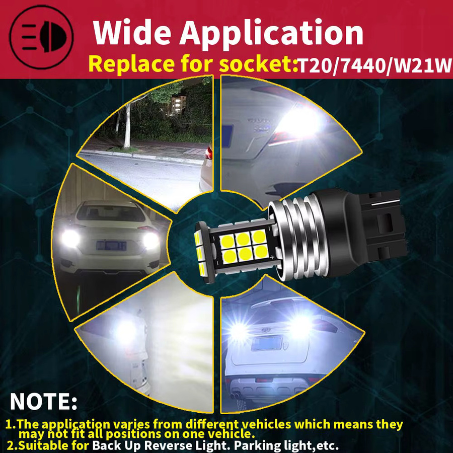 Neallor LED Canbus Rückfahrlicht Set in Weiß, 2 Stück T20 W21W WY21W 7440 7440NA 7505 DC 12V DRL Backup Lampe - Bild 3