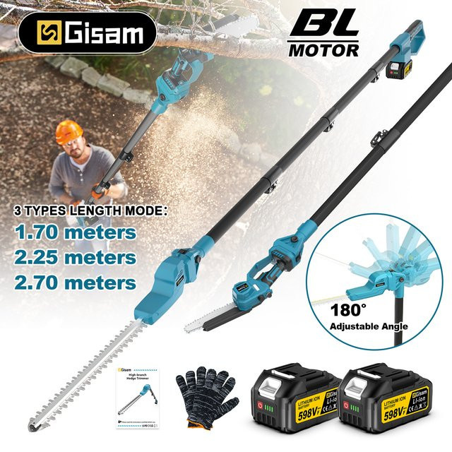 Gisam 2-in-1 Bürstenloser Astsäge- und Heckenschneider in Blau, Akku-Astschere und elektrische Kettensäge, kompatibel mit Makita 18V Akku - Bild 1