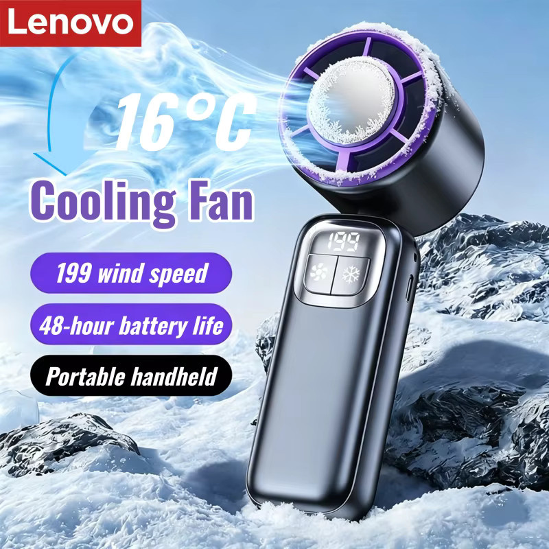 Lenovo Mini Handventilator in Blau, wiederaufladbarer USB-Eiskühler mit bürstenlosem Hochgeschwindigkeits-Turbo-Jet-Motor für Outdoor, Reisen und Büro - Bild 3