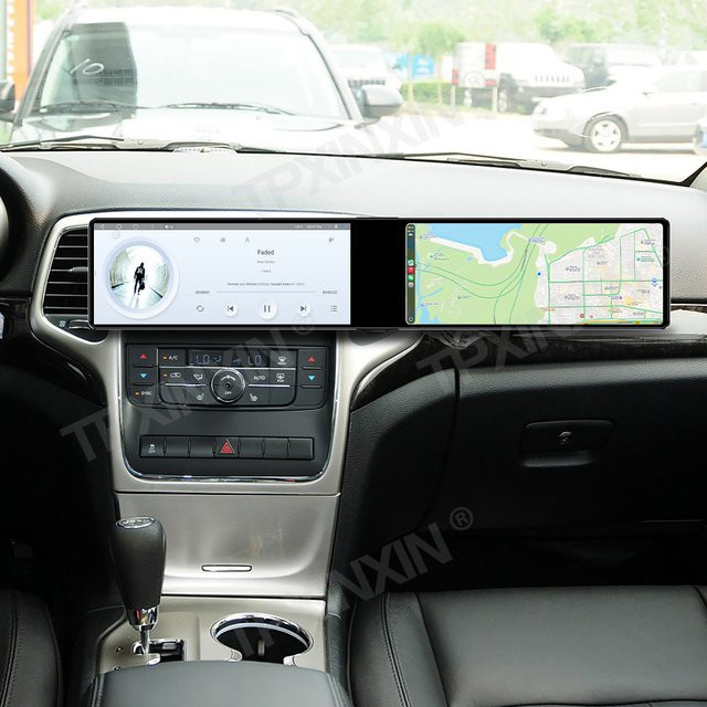 TPXINXIN Doppelbildschirm Autoradio mit Android Auto und CarPlay für Jeep Grand Cherokee 2008-2012, 24,6 Zoll, Schwarz, GPS Navi Stereo Multimedia Player Head Unit - Bild 1