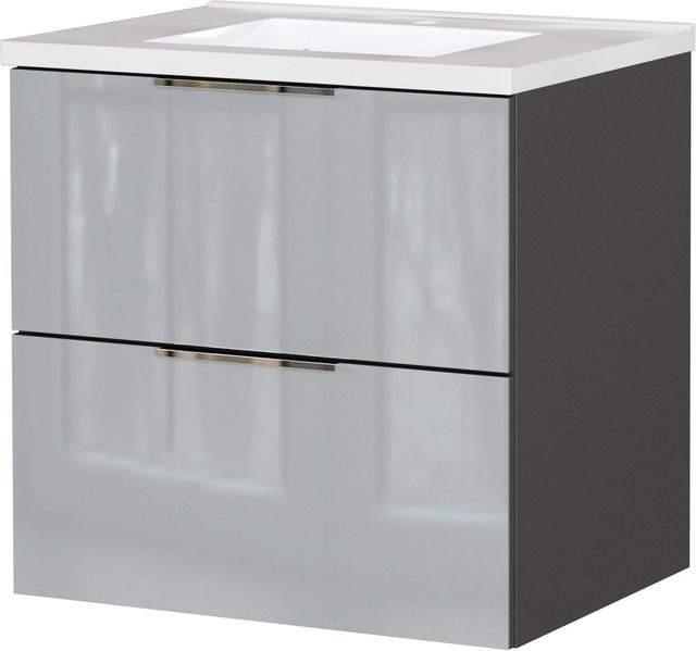 Germania Waschtischunterschrank mit Becken in Graphit/Grau, modern und glänzend, B/T/H: 61 x 61 x 46 cm - Bild 1