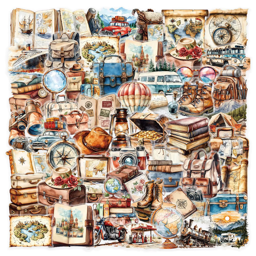 50 Stück Retro-Reise-Aufkleber im Vintage-Stil für dein Tagebuch und Scrapbook DIY-Dekoration von BulingBulingStickers Store in Multicolour - Bild 2